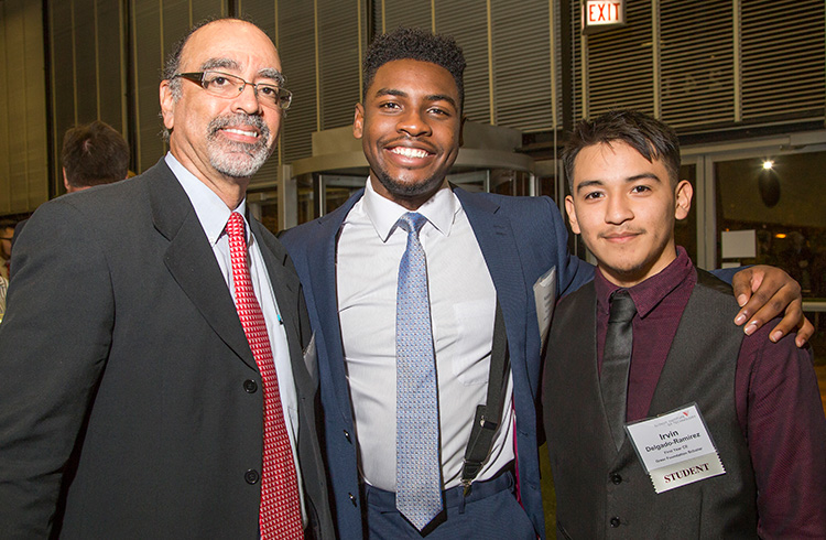 Marc Hannah meets his scholar Kessel Laryea and Greer Foundation Scholar Irvin Delgado-Ramirez 